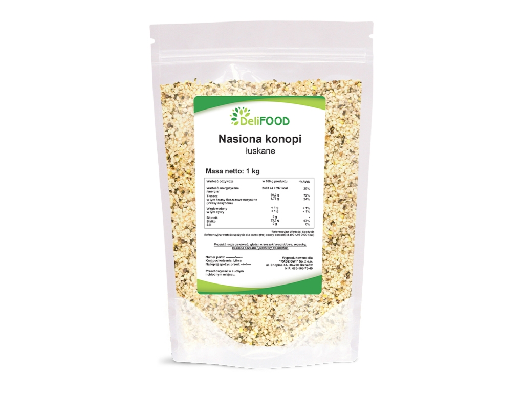Nasiona konopne łuskane 1000g - Delifood