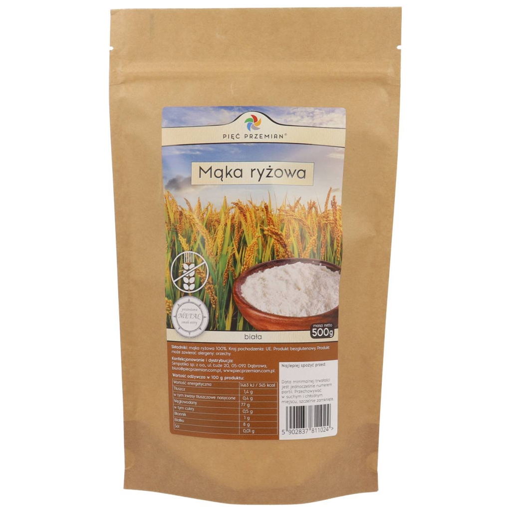 Mąka ryżowa BIAŁA bezglutenowa 500 g - Pięć Przemian
