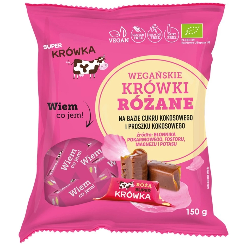 Super Krówka Krówki wegańskie różane bez mleka BIO 150g - Super Krówka