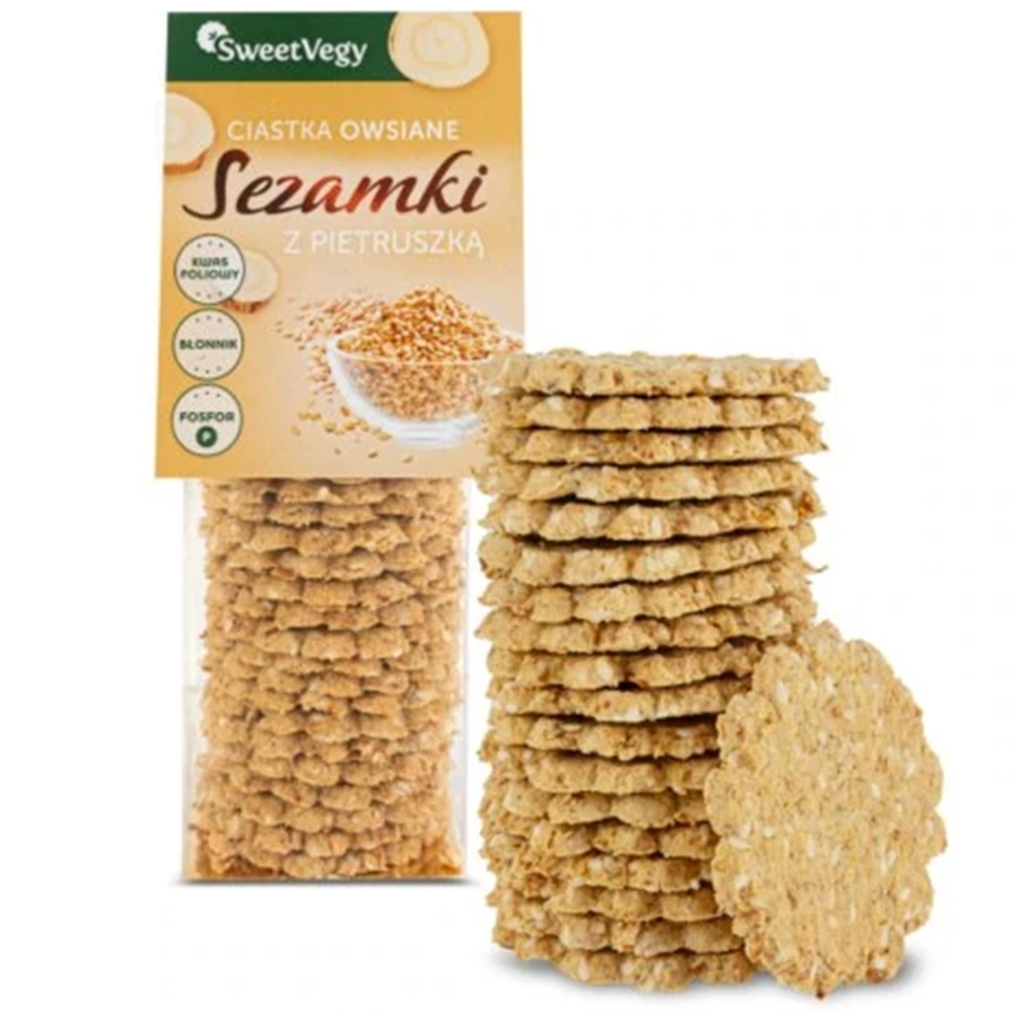 SweetVegy Ciastka owsiane Sezamki z pietruszką 100g - Sweetvegy