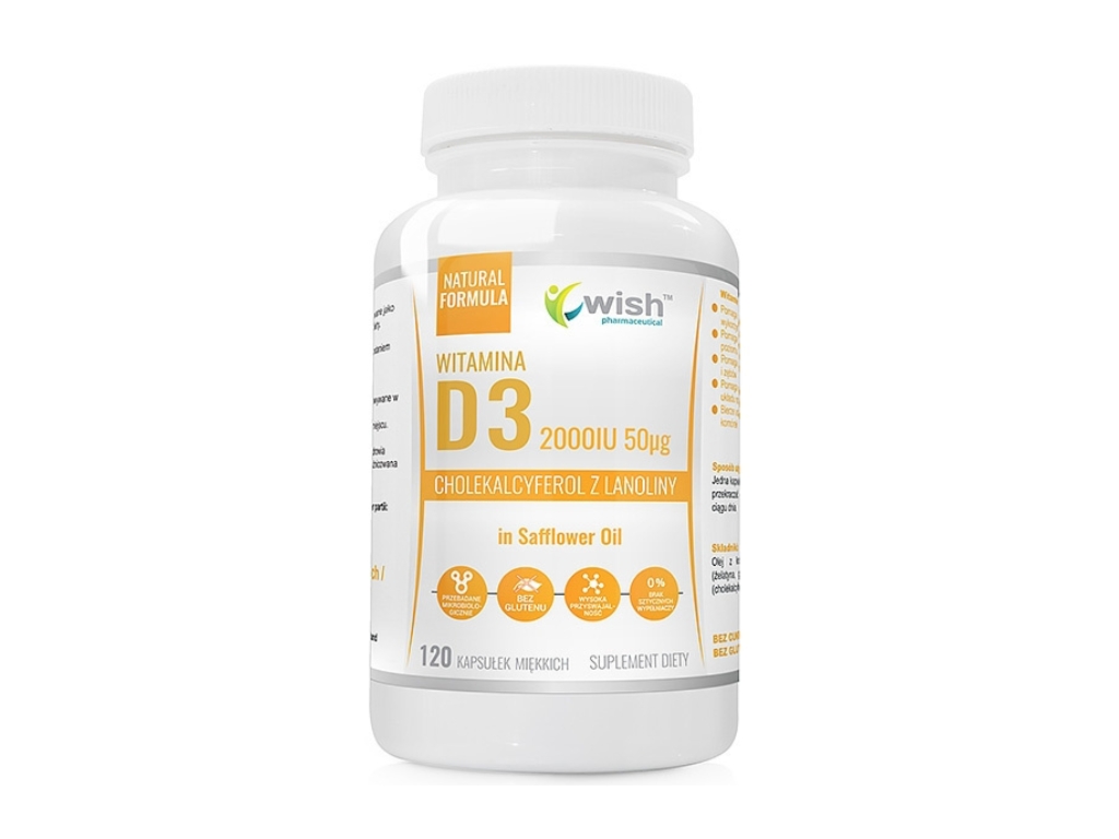 Witamina D3 2000IU 120 kapsułek miękkich - Wish