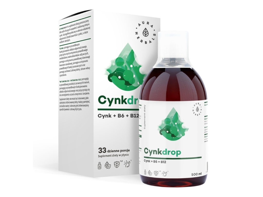 Cynkdrop, cynk + B6 + B12, płyn 500 ml - Aura Herbals