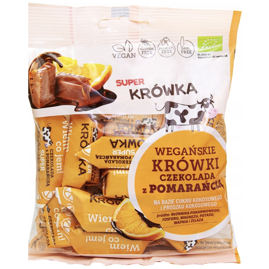 Super Krówka Ekologiczne krówki bez mleka czekolada z pomarańczą BIO 150g - Super Krówka