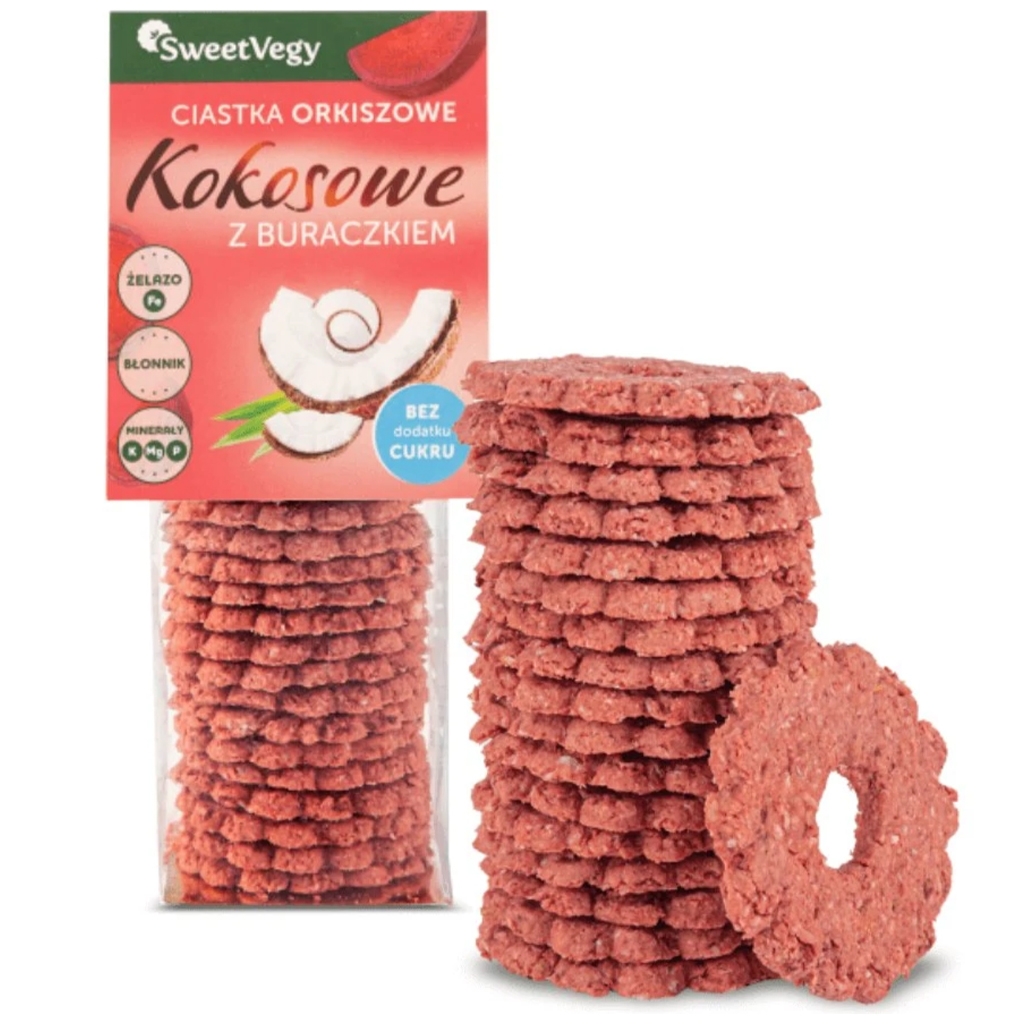 SweetVegy Ciastka orkiszowe Kokosowe z buraczkiem BC 100g - Sweetvegy