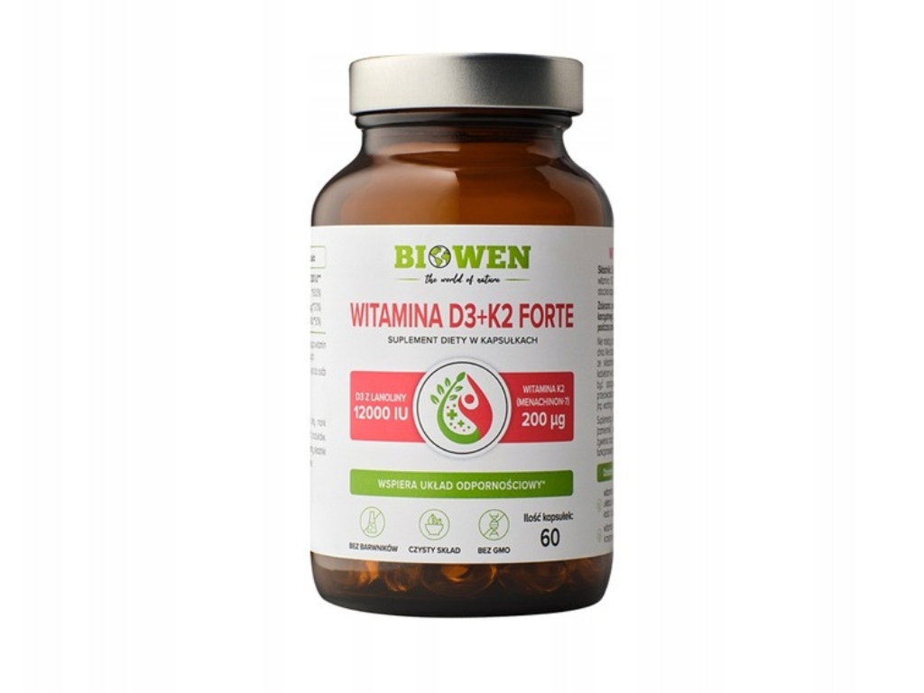 Witamina D3+K2 Forte 12.000iu 60 kapsułek - Biowen