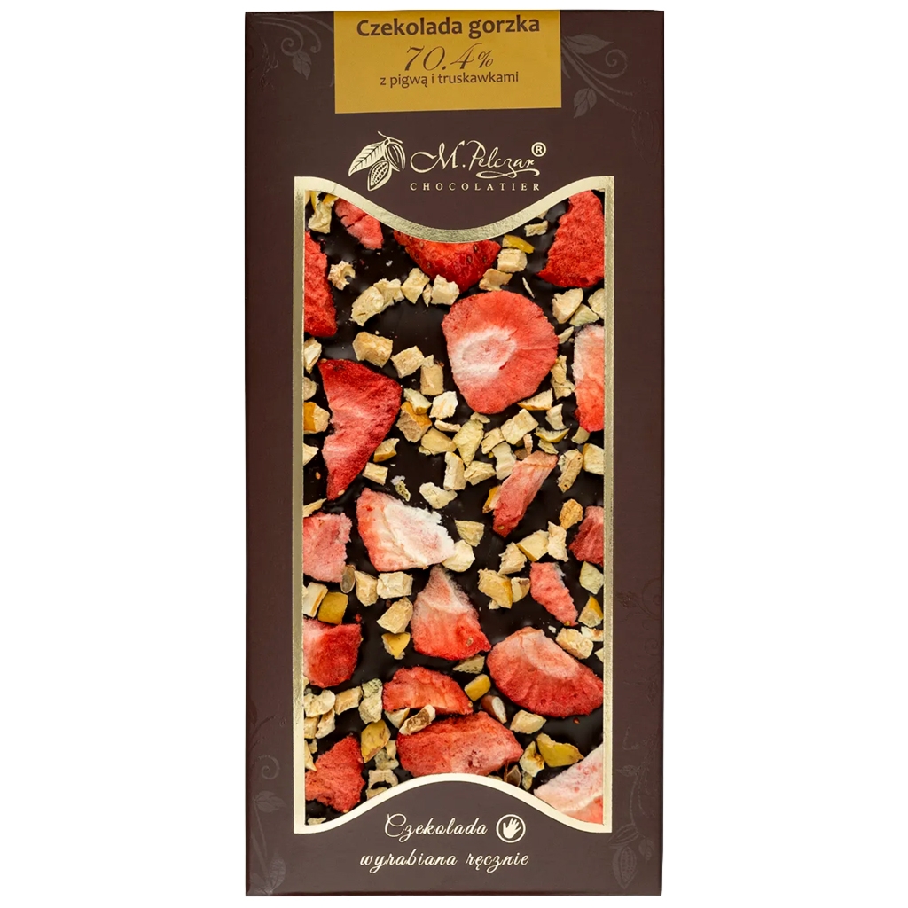 M.Pelczar Chocolatier Czekolada gorzka 70,4% z pigwą i truskawkami 80g - M.pelczar Chocolatier