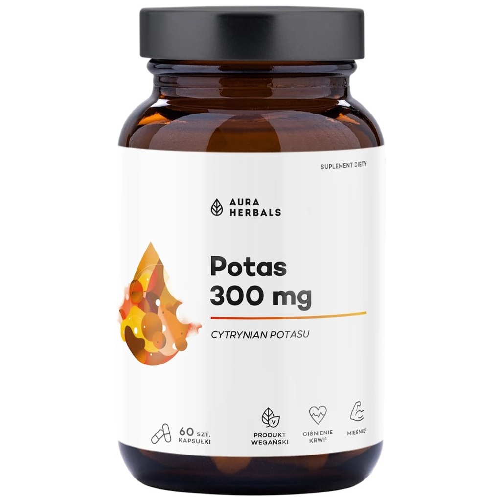 AURA HERBALS Potas 300 mg, cytrynian potasu, kapsułki 60 szt. - Aura Herbals