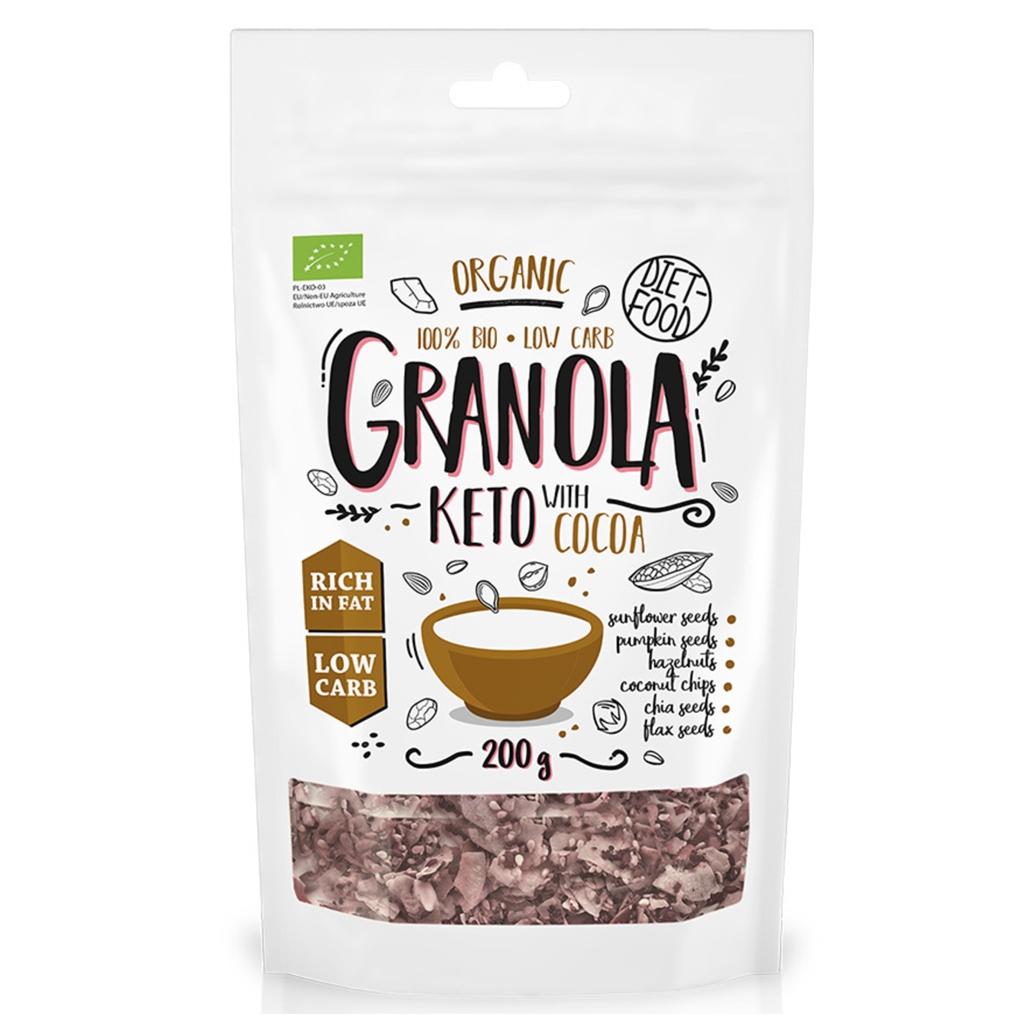 Granola Keto Kakao BIO bez dodatku cukru 200 G - Diet Food