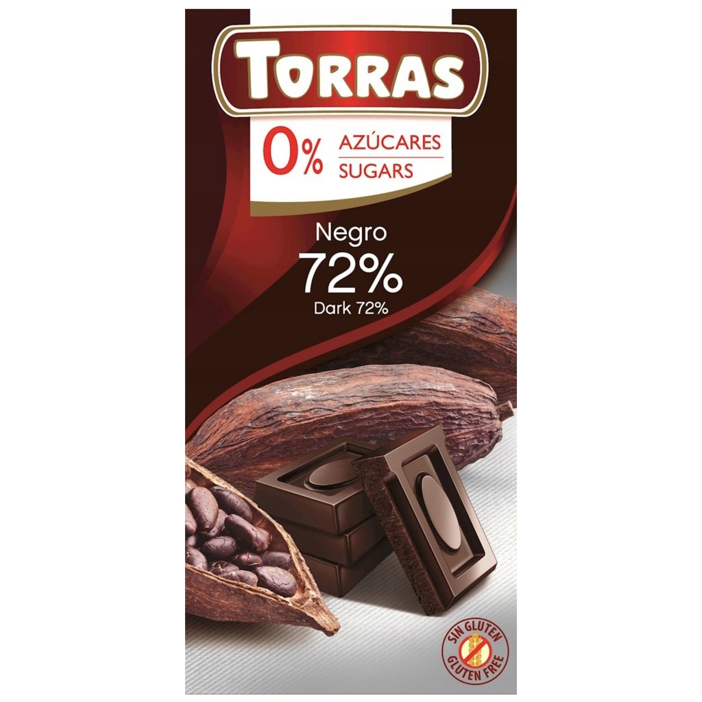 TORRAS Czekolada gorzka 72% kakao bez dodatku cukru 75 g - Torras