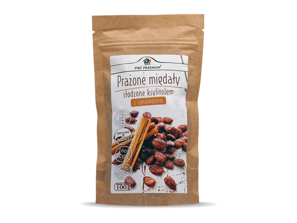 Prażone migdały z cynamonem i ksylitolem 100g - Pięć Przemian