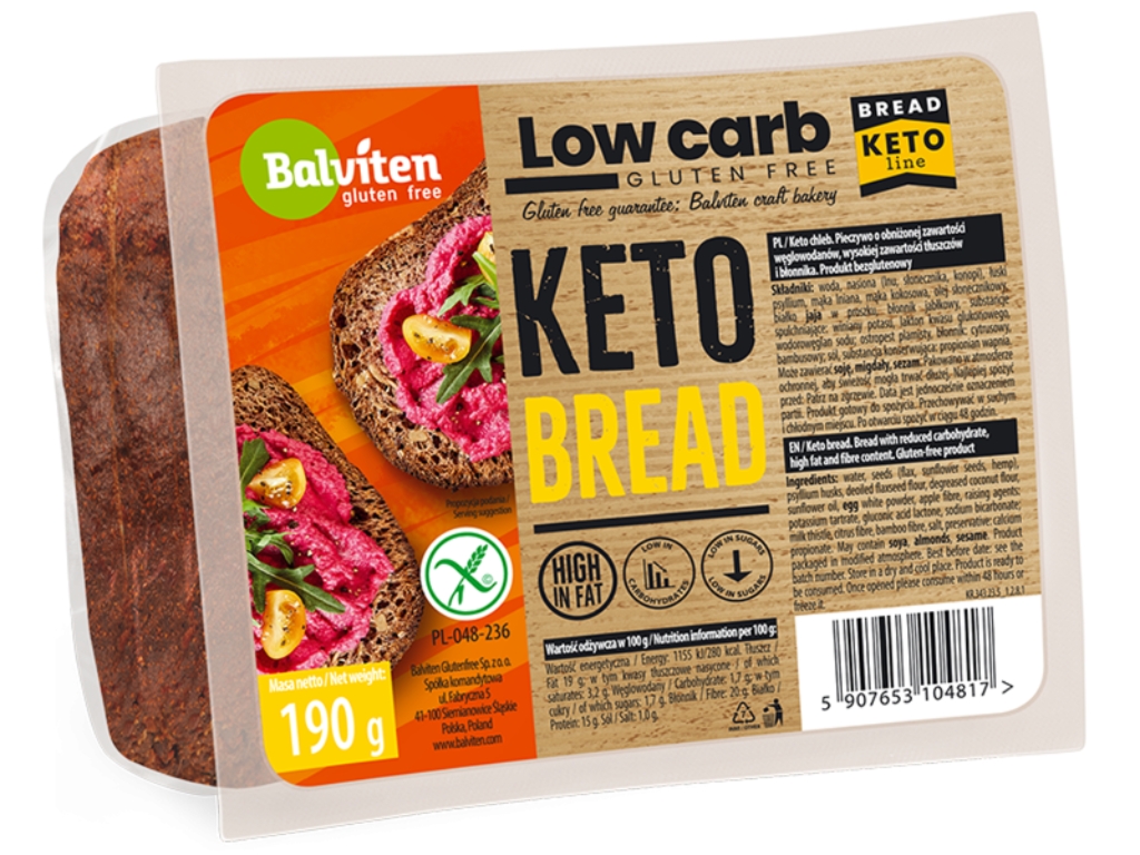 Chleb low carb keto bezglutenowy 190g - Balviten