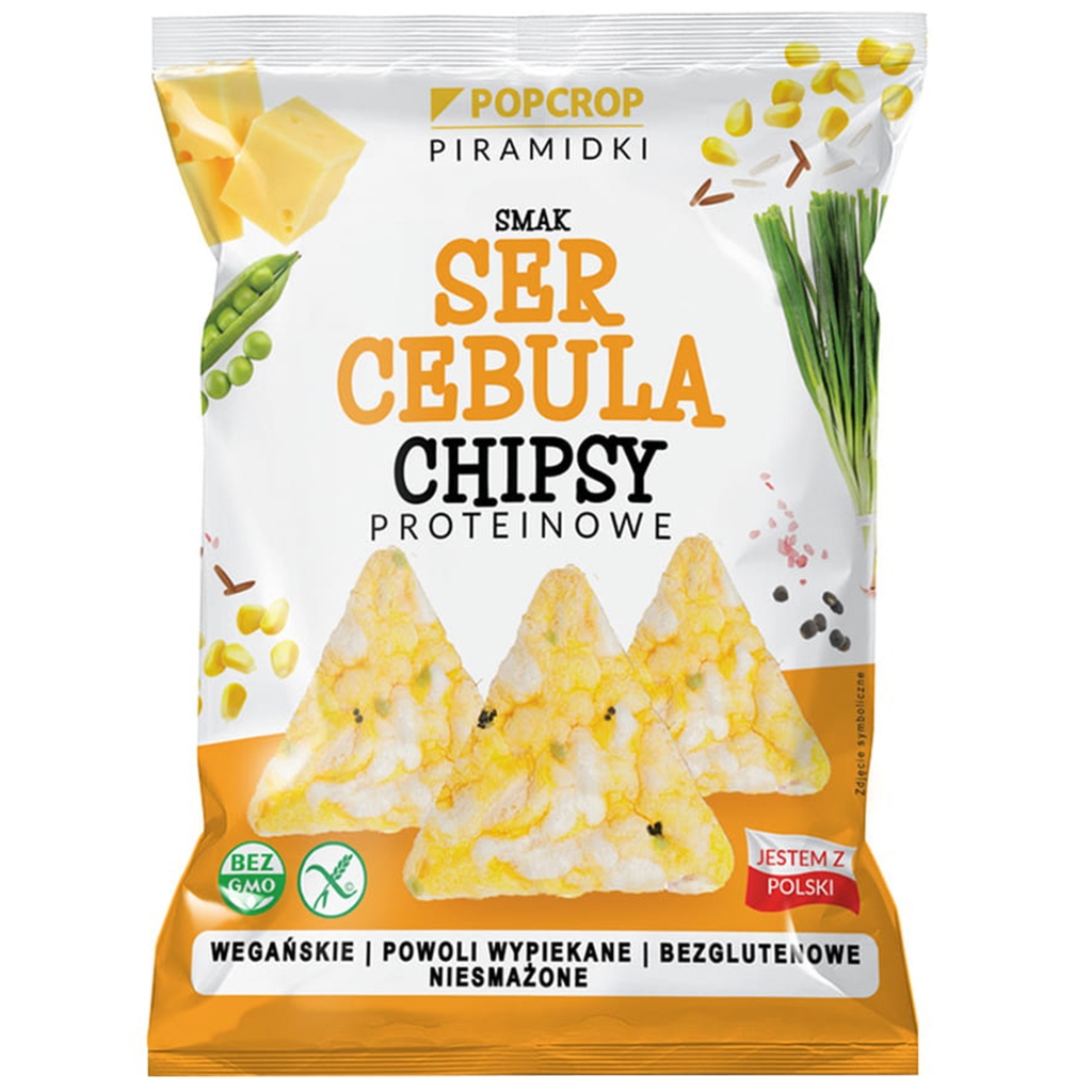 POPCROP CHRUPKI PIRAMIDKI PROTEINOWE O SMAKU SERA I CEBULI WEGAŃSKIE - Popcrop