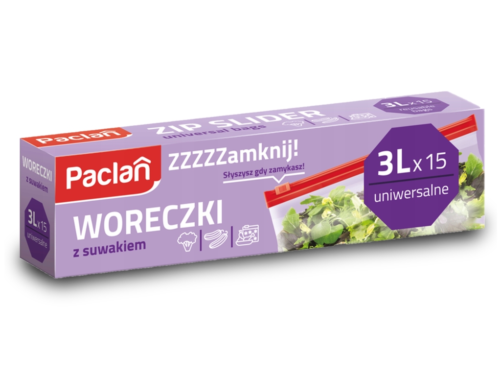 PACLAN Woreczki strunowe z suwakiem 3L 15 sztuk