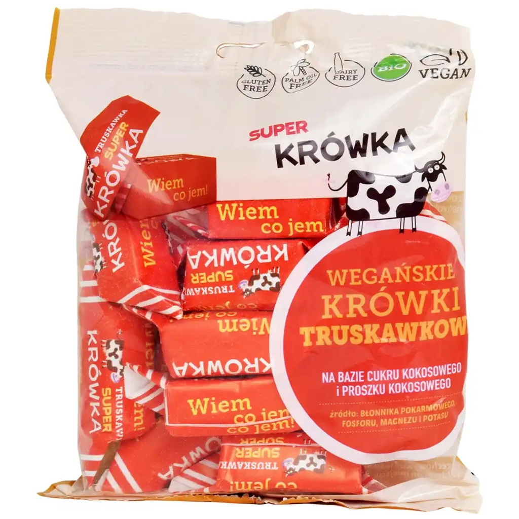 Super Krówka Cukierki krówki smak truskawkowy bez mleka BIO 150 g - Super Krówka