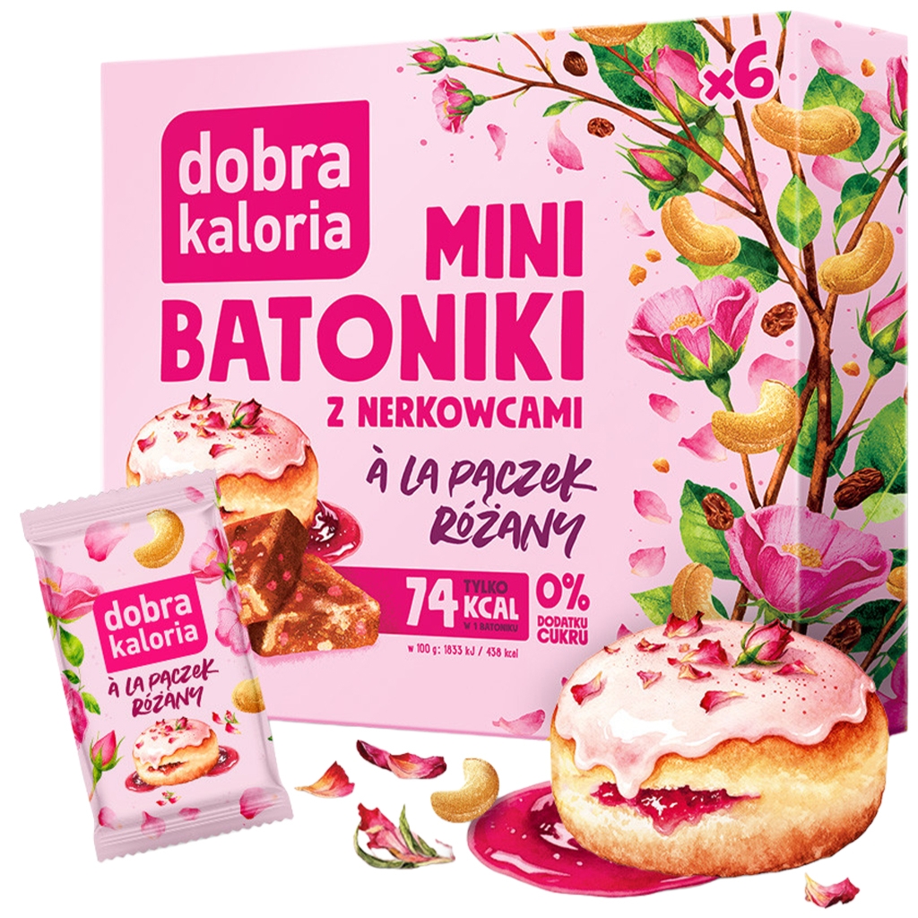 Mini batoniki z nerkowcami à la pączek różany bez cukru 102g - Dobra Kaloria