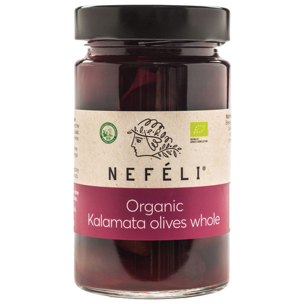 Oliwki czarne Kalamata z pestką w zalewie bio 300 g (170 g) - Nefeli