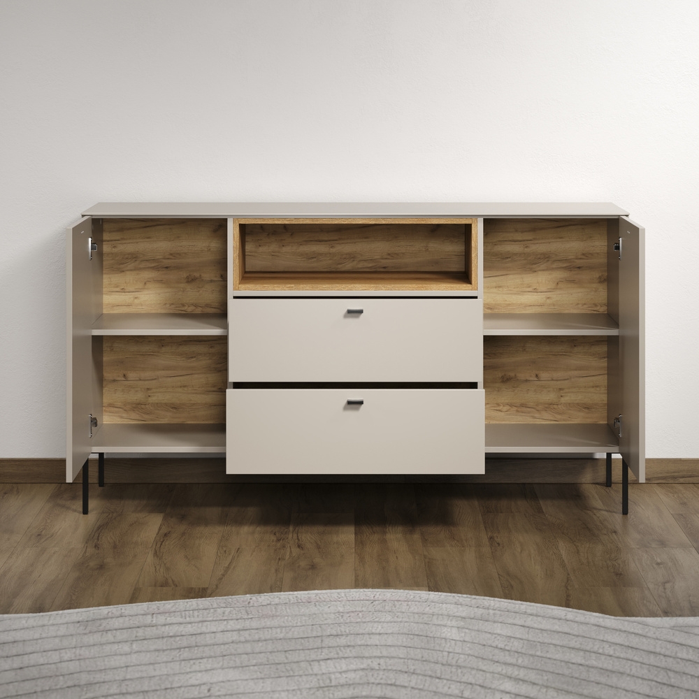 Komoda z szufladami i drzwiami kaszmir / dąb mat 154 cm Avolo