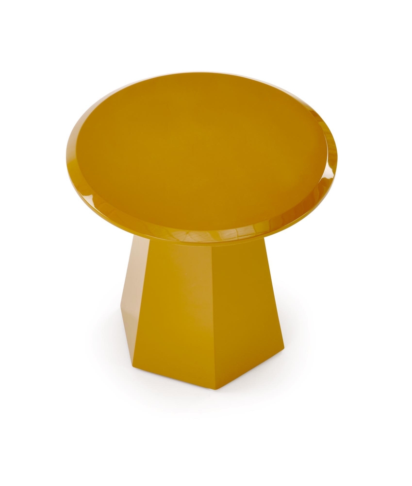 Stolik kawowy okrągły musztardowy połysk 50 cm Loca