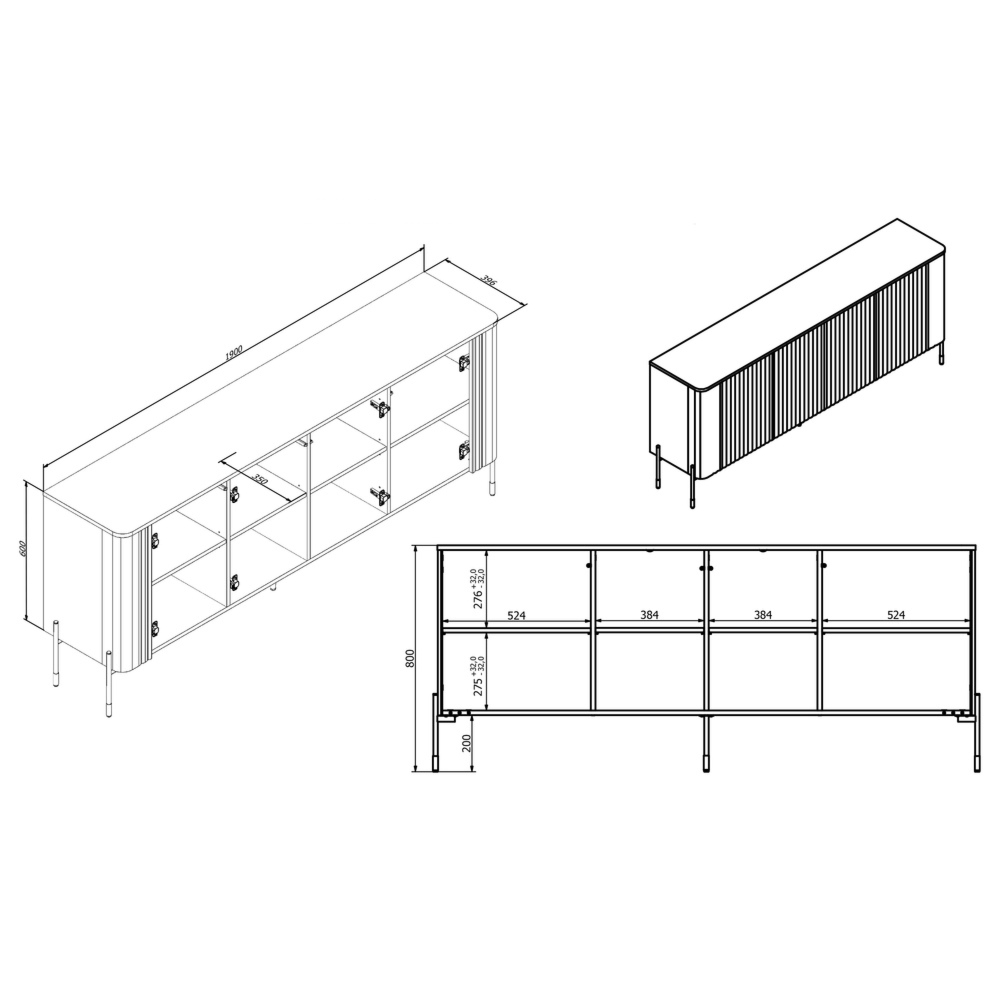 Komoda z drzwiami dąb barokowy ristretto 190 cm Aria