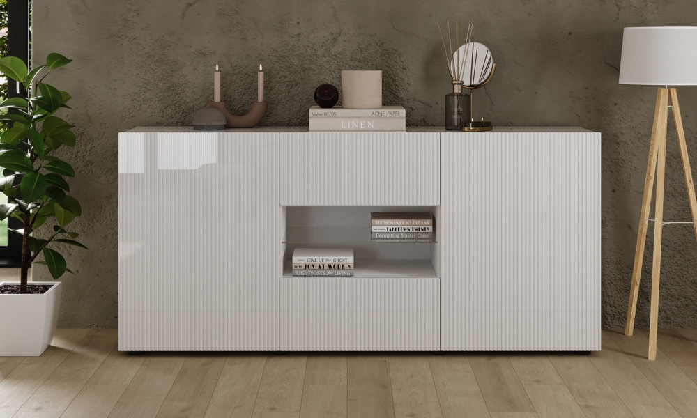 Komoda z szufladami i drzwiami biała połysk 181 cm Corda