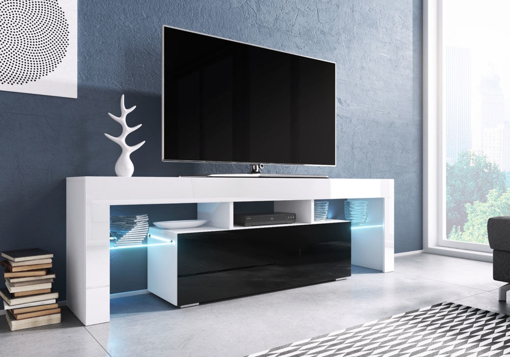 Szafka RTV Toronto 138 cm, korpus szary mat, fronty biały połysk