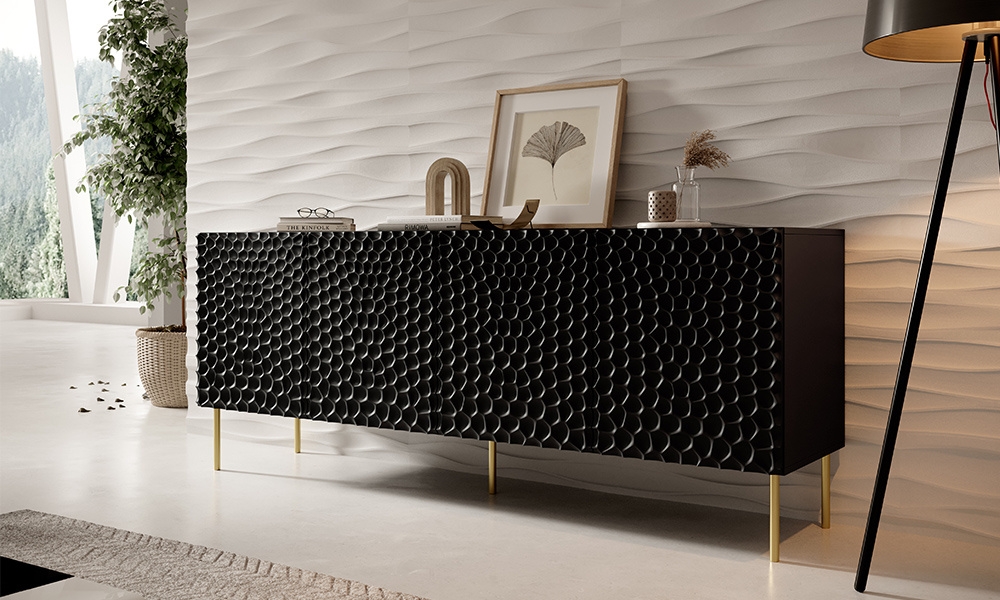Komoda z drzwiami czarna mat 190 cm Cave High glossy furniture