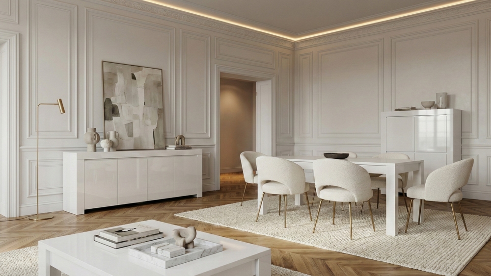 Komoda wysoka z drzwiami biała wysoki połysk 119 cm Amaretto