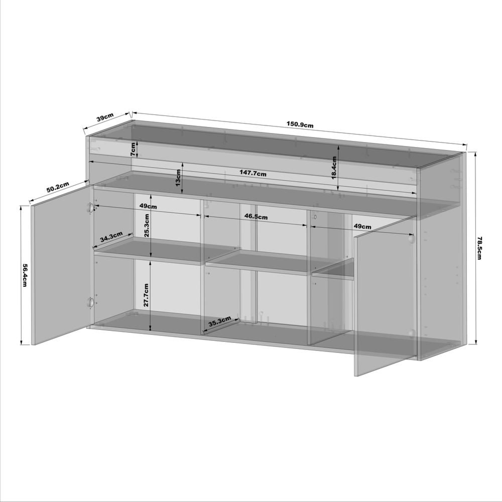 Komoda z drzwiami dąb tajga / szara mat 150 cm Verona