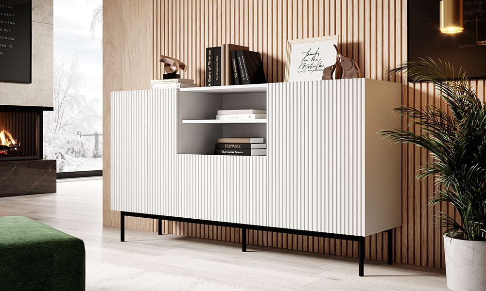 Komoda z drzwiami i szufladami biała / czarna mat 150 cm Malia High glossy furniture
