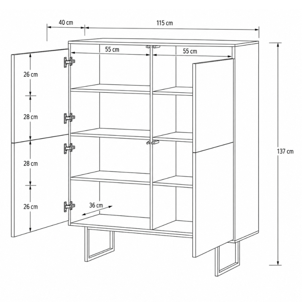 Komoda wysoka z drzwiami jasny dąb / czarny mat 115 cm Kalmar