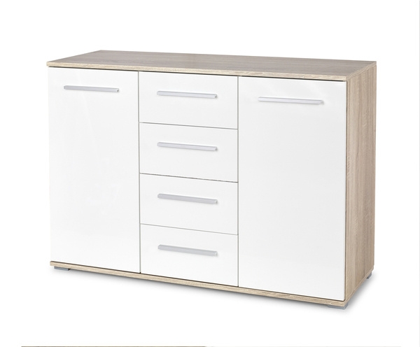 Komoda z szufladami i drzwiami dąb sonoma / biała mat / wysoki połysk 40 cm Lima