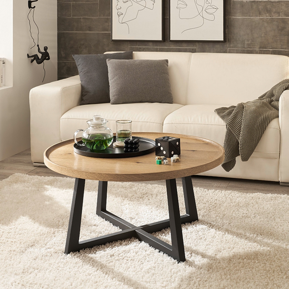 Stolik kawowy okrągły dąb olejowany / czarny mat 80 cm Origo