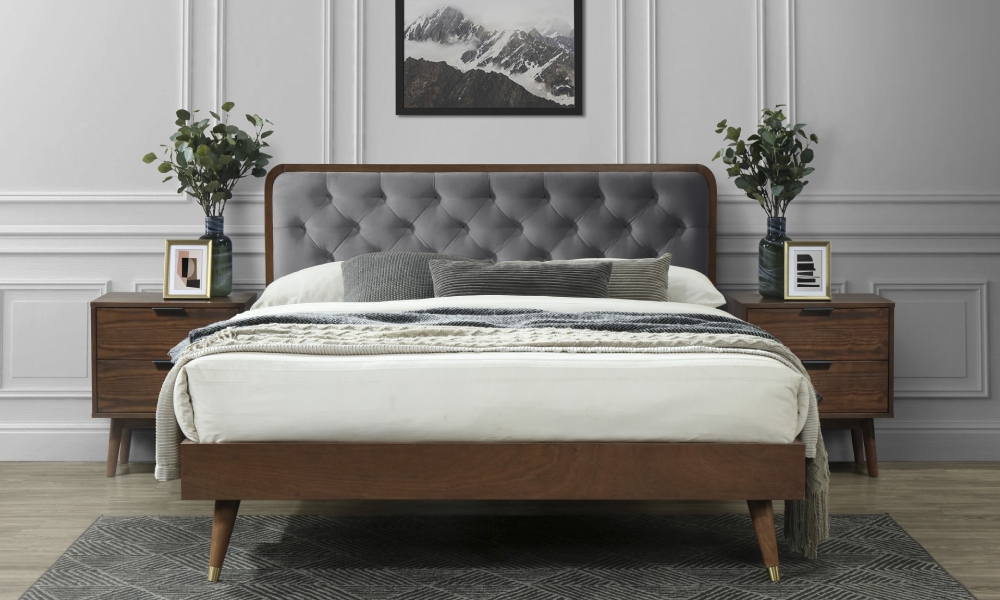 Łóżko dwuosobowe szare / orzech 160x200 cm Cassidy Style furniture