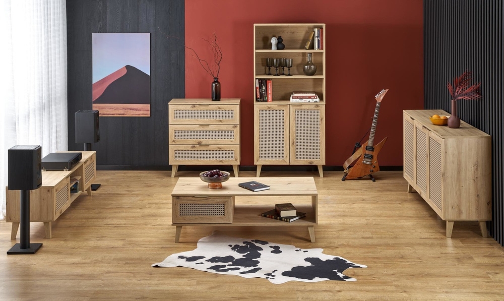 Szafka RTV dąb artisan / czarna mat 150 cm Borneo