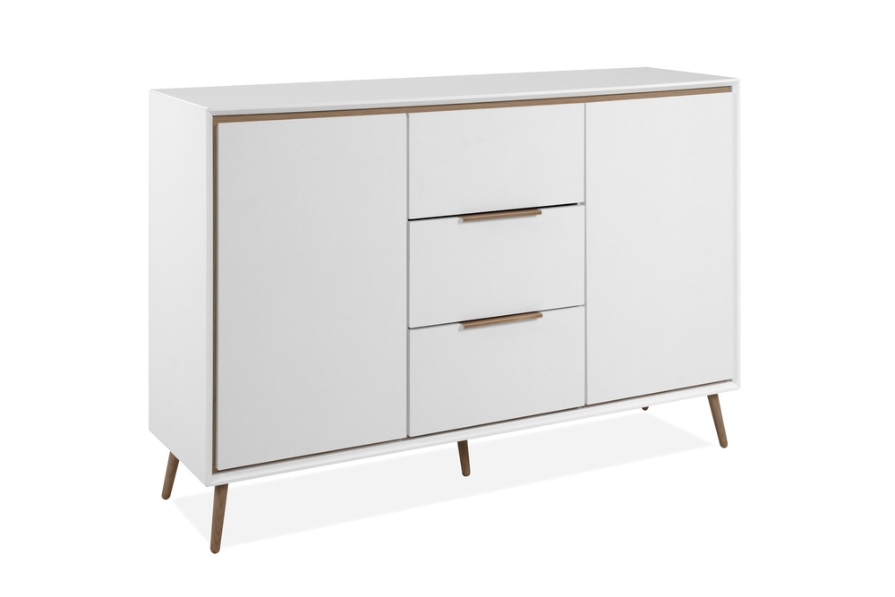 Komoda z szufladami i drzwiami biała / dąb artisan mat 135 cm Arona