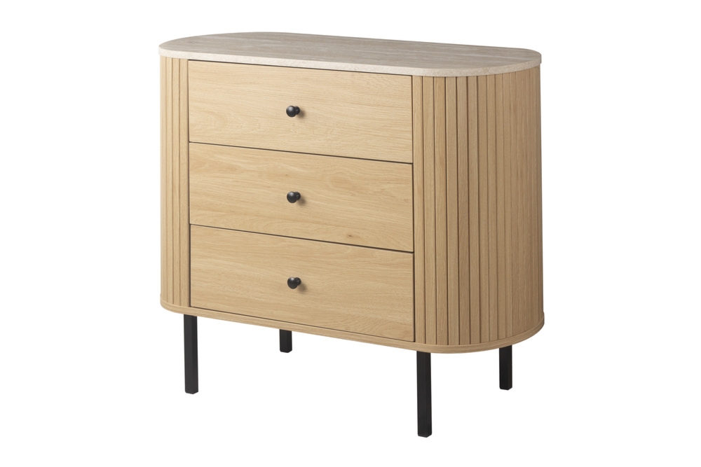 Komoda owalna z szufladami dąb / trawertyn mat 80 cm Fabia