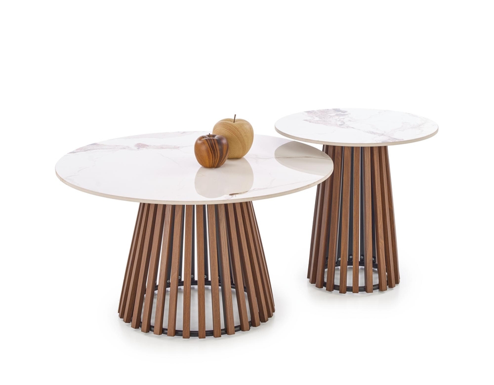 Stolik kawowy okrągły beżowy / orzech mat 80 cm Carina