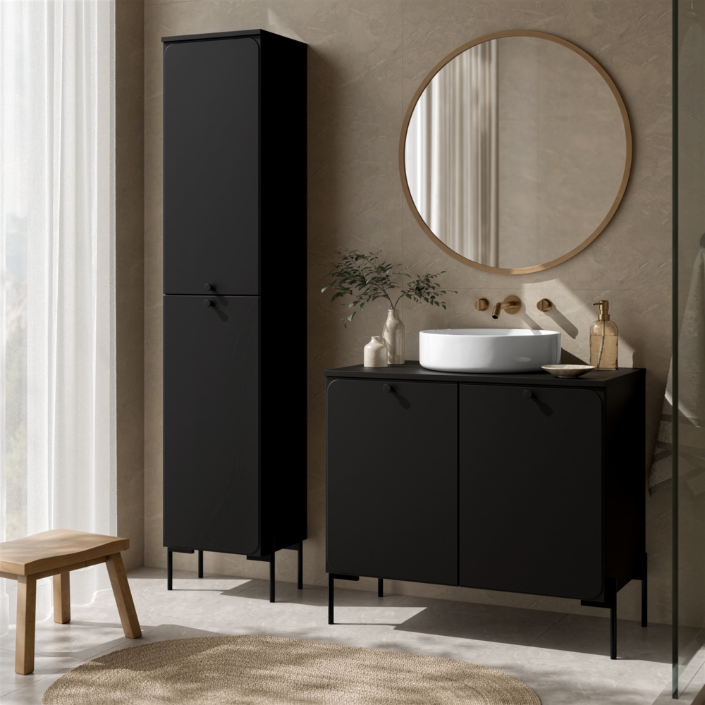 Szafka pod umywalkę z drzwiami czarna mat 80 cm Velora