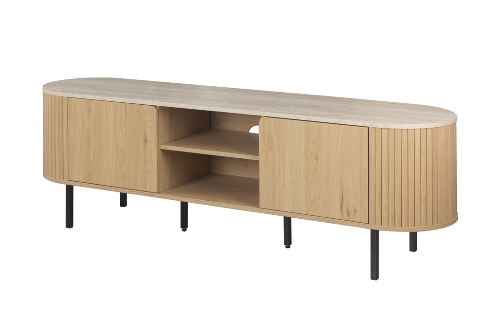 Szafka RTV z lamelalami dąb / trawertyn mat 160 cm Fabia