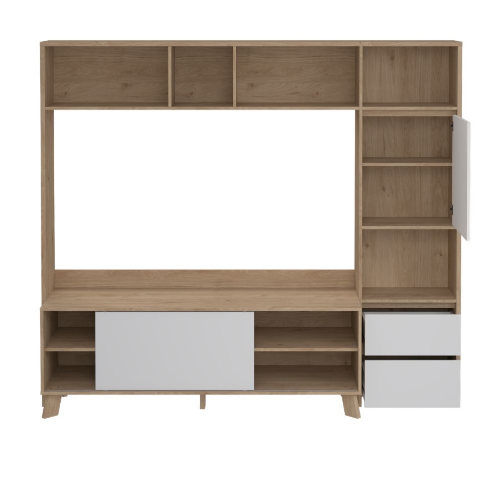 Meblościanka do salonu jackson hickory / biały wysoki połysk 209 cm Next