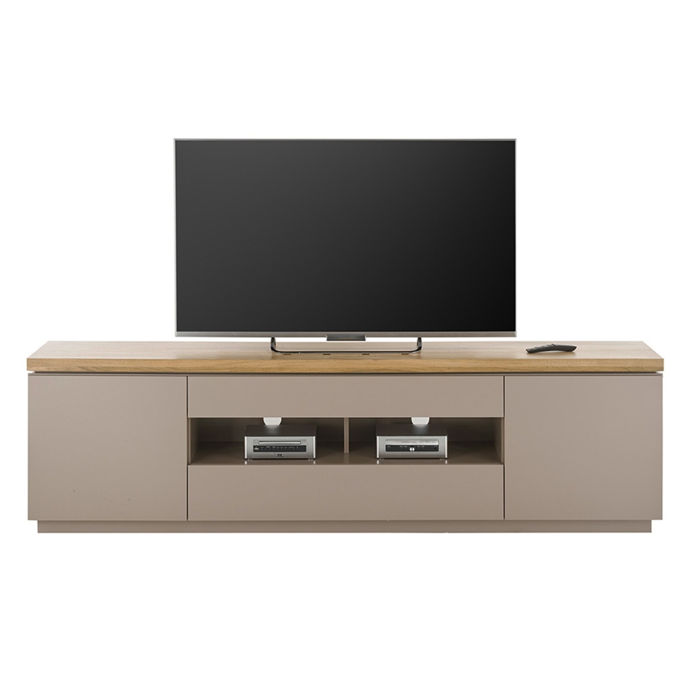 Szafka RTV beżowoszara / drewno akacjowe mat 200 cm Cavo