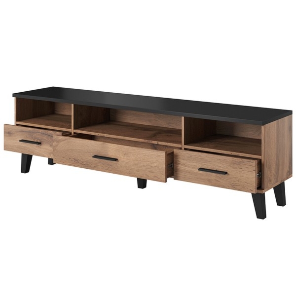 Szafka RTV dąb wotan / czarna mat 180 cm Livorno