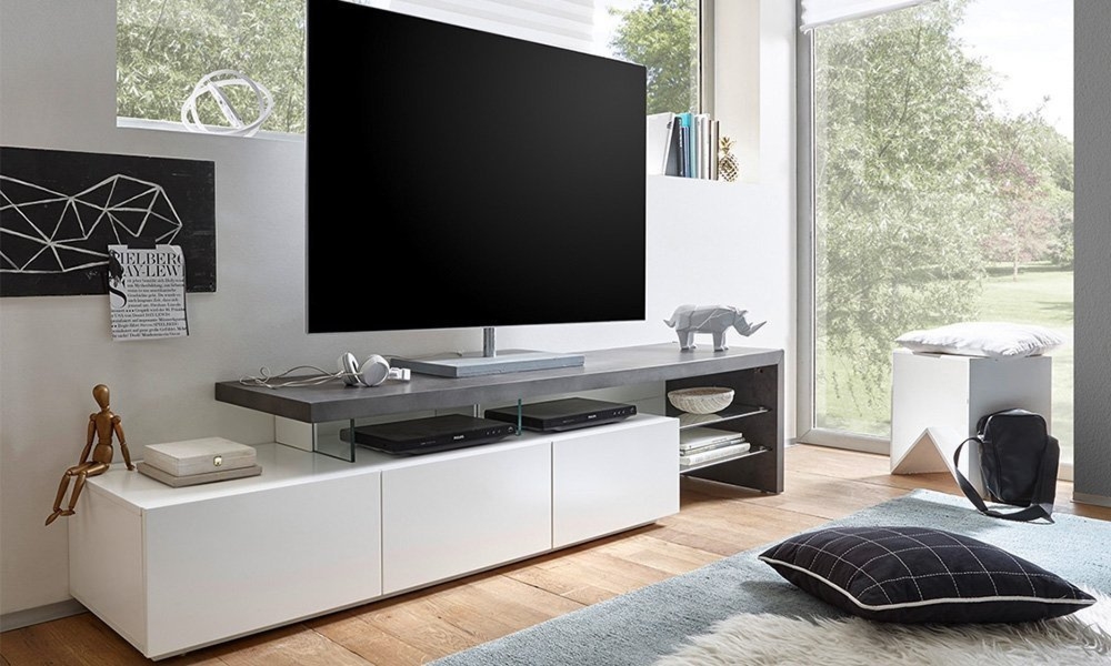 Szafka RTV biała / szara mat 204 cm Ali II
