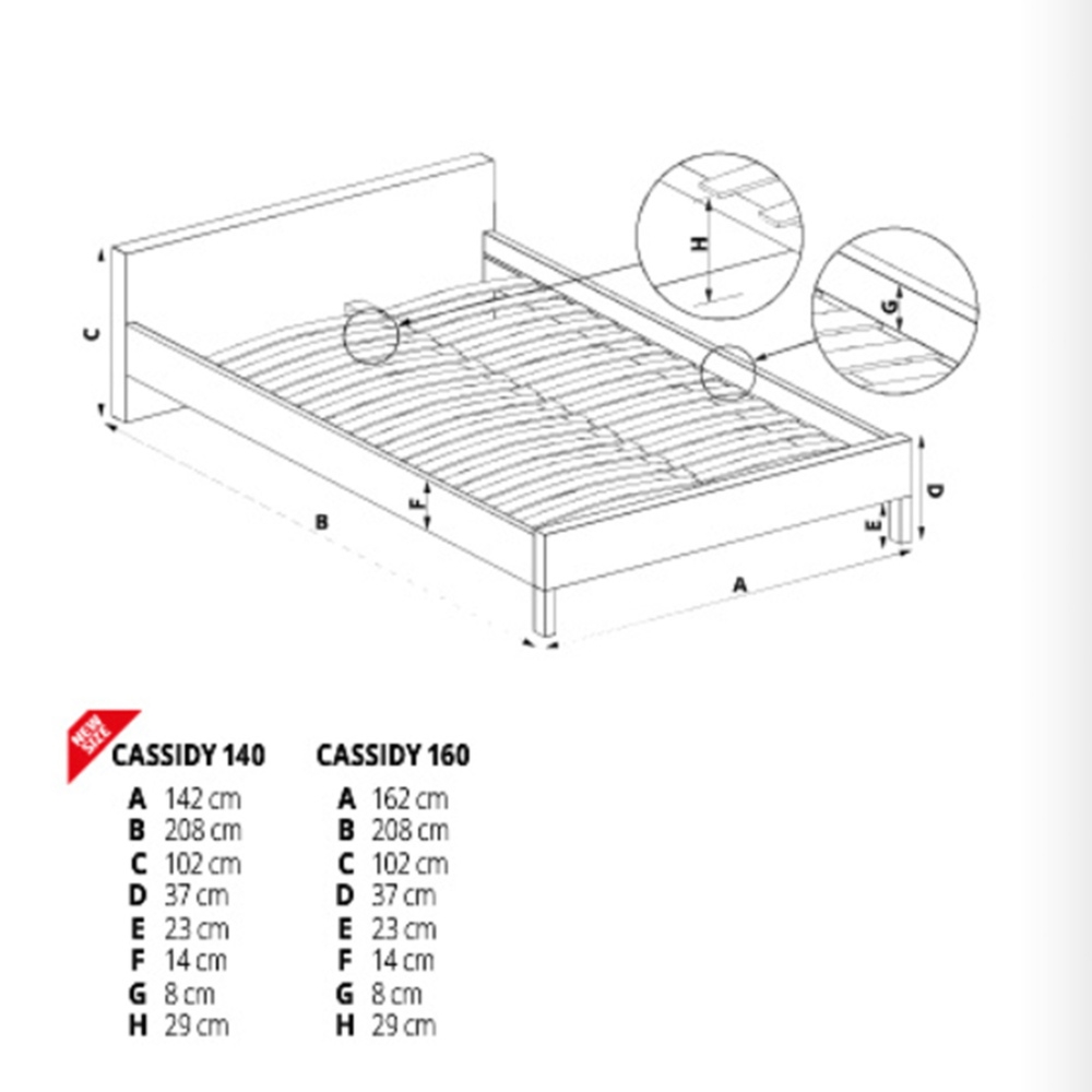 Łóżko dwuosobowe szare / orzech 140x200 cm Cassidy