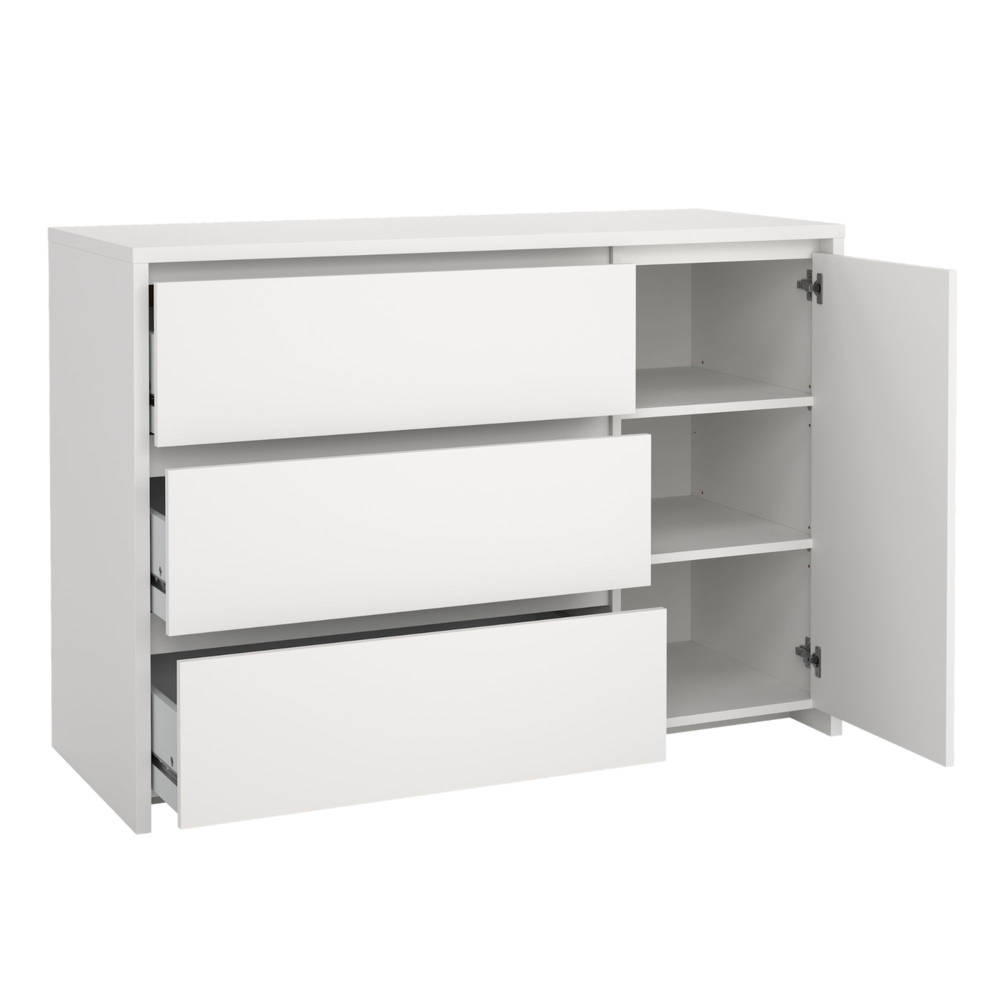Komoda z szufladami i drzwiami biała mat 119 cm Next