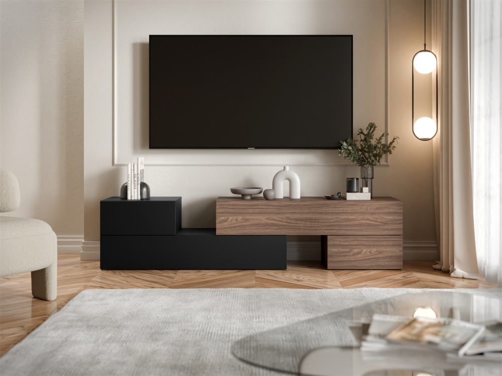 Szafka RTV rozsuwana orzech / czarna mat 180-220 cm Nesso