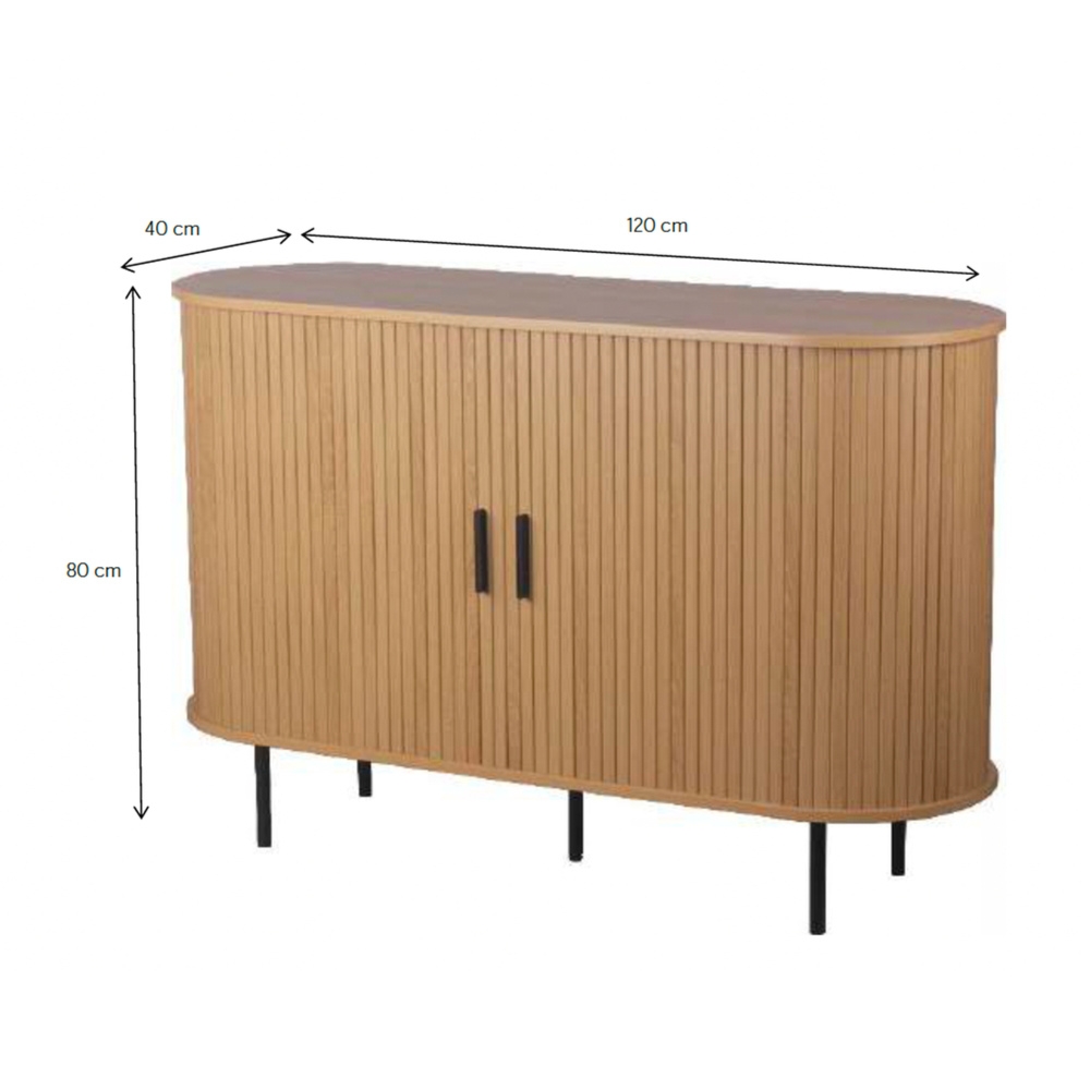 Komoda owalna z drzwiami dąb / czarna mat 120 cm Kasja