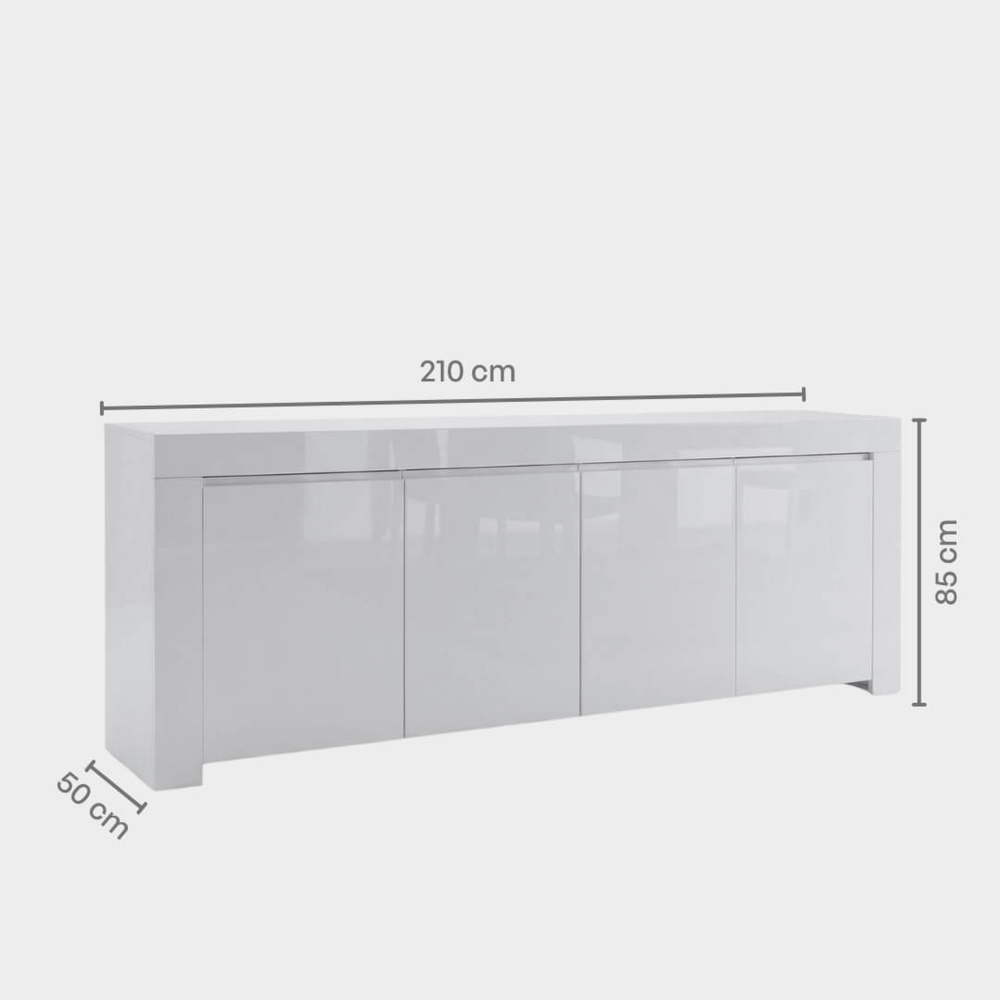 Komoda z drzwiami biała wysoki połysk 210 cm Amaretto