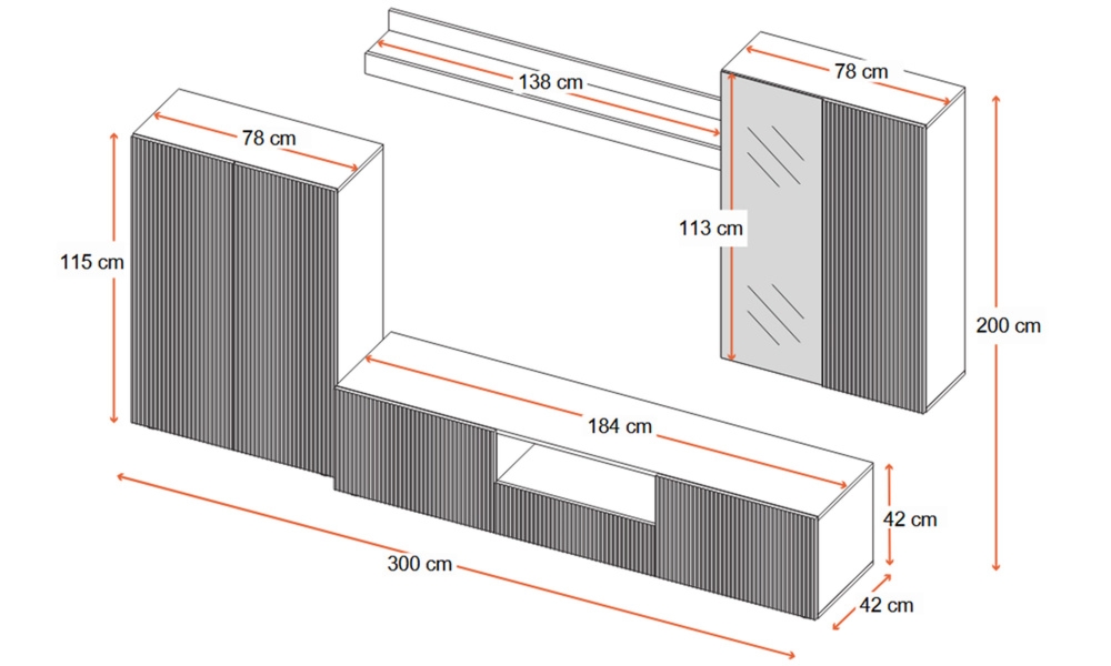 Meblościanka do salonu biała połysk 300 cm Corda