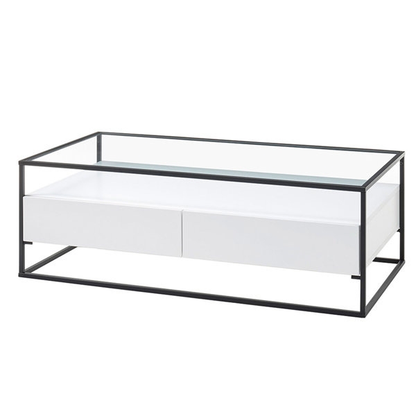 Stolik kawowy z szufladami biały / czarny mat 120 x 60 cm Lavre